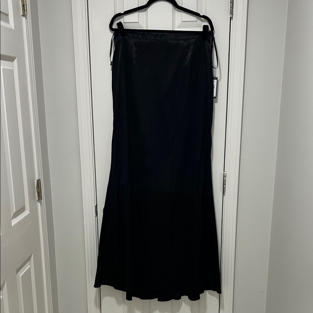Adrianna Papell Black Satin Maxi Skirt